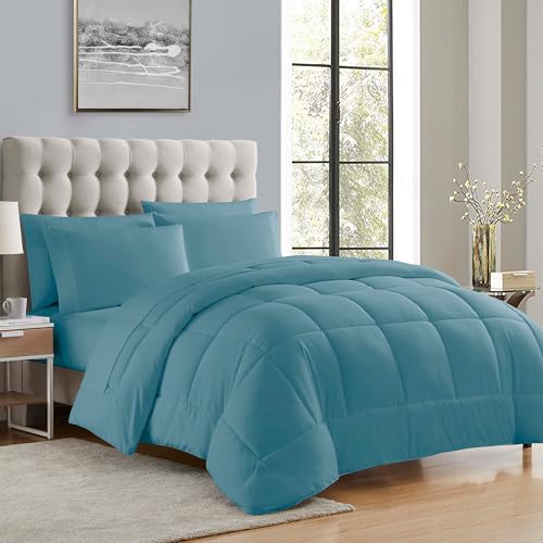 5 Piece Comforter Set Bag Solid Color All Season Soft Down Alternative Blanket & Luxurious Microfiber Bed Sheets