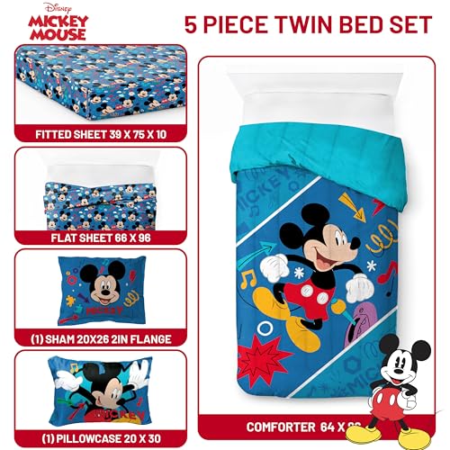 Disney Mickey Mouse Twin Comforter Set 5 Piece Kids Cartoon Bedding