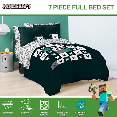Minecraft Creeper Full Comforter Set 7 Piece Video Game Bedding