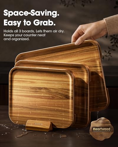 Starkbear Acacia Wood Cutting Board Set of 3 with Stand (3 Count)