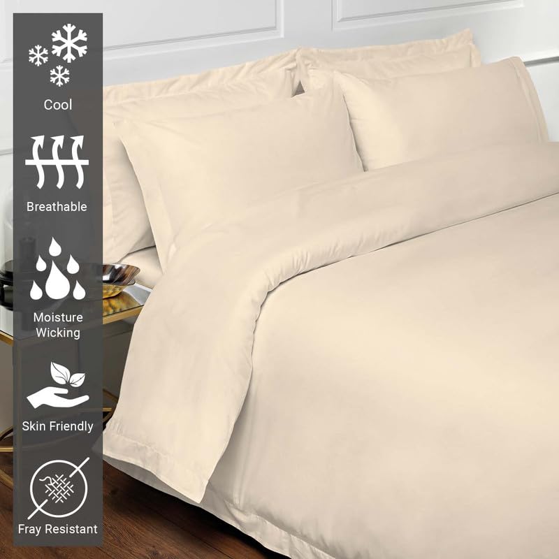 100% Cotton King Duvet Cover Set 400 Thread Count Beige