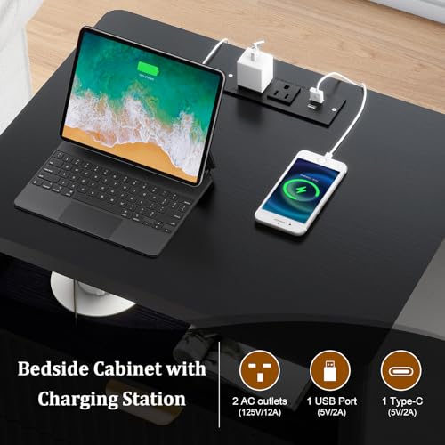 Fluted Nightstand with Charging Station (2 Count)