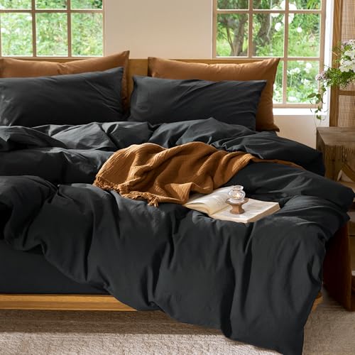 Duvet Cover Set 100% Washed Cotton Linen Like Oversized Queen (3 Piece Set)