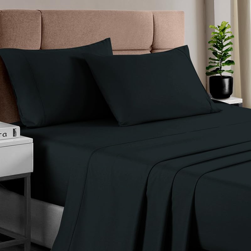 100% Cotton Sheets Set California King 400 Thread Count Black