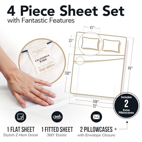 100% Egyptian Cotton Sheets California King Size (4 Piece Set)