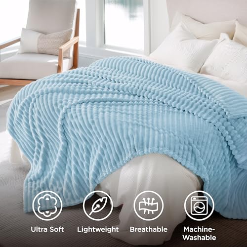 Soft Queen Size Blanket for Bed Light Blue 90"x90"