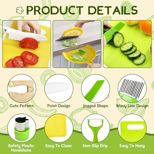 21 Pcs Kids Knife Set for Real Cooking Safe Kitchen Tools for Ages 4+