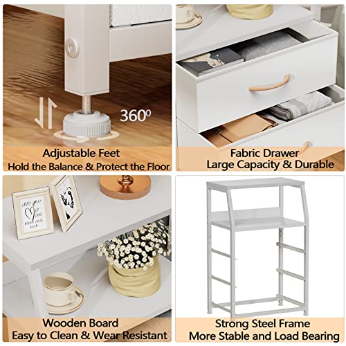 White Night Stand with 3 Fabric Drawers