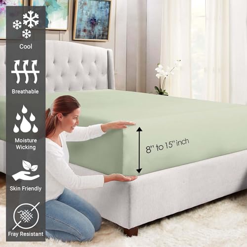 King Cotton Fitted Sheet 400 Thread Count Light Sage