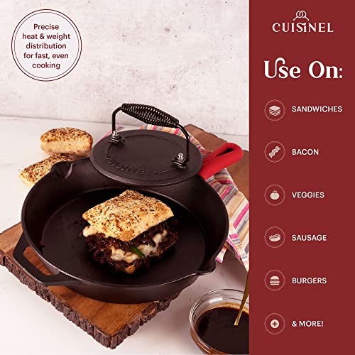 Cast Iron Skillet + Grill Press + Scraper Set (4 Count)