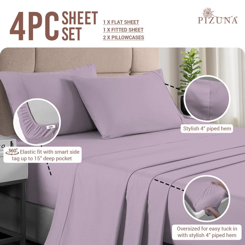 100% Cotton Sheets Set Queen 400 Thread Count Lavender Frost
