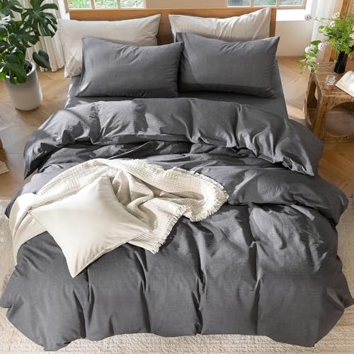 Duvet Cover Set 100% Washed Cotton Linen Like Super King Plus (3 Piece Set)