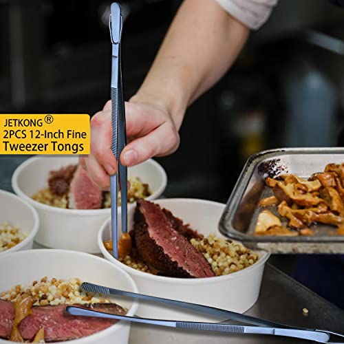 2 Pcs 12 Inch Cooking Tweezer Tongs Stainless Steel Kitchen Tweezers Plating Tongs (2 Count)
