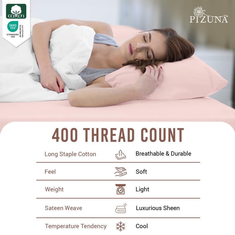 Cotton Full Fitted Sheet + 2 Pillowcases Set 400TC Light Pink