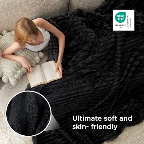 Soft Cal King Size Blanket for Bed Black 102"x96"