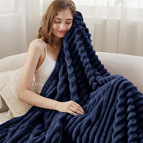 Soft Twin Blanket for Bed Decor Gifts Navy Blue 60"x80"