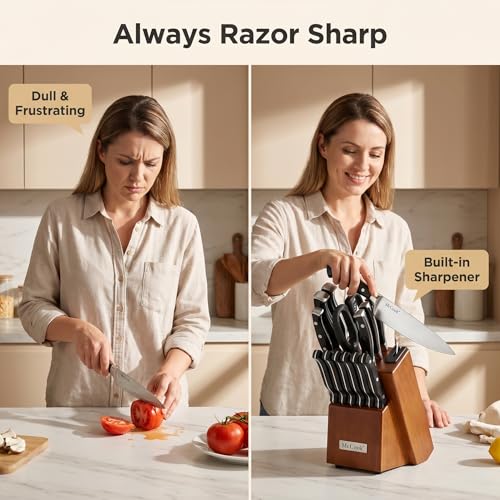 Kitchen Knife Set 15PC Knife Block Set w Built (15 Count)
