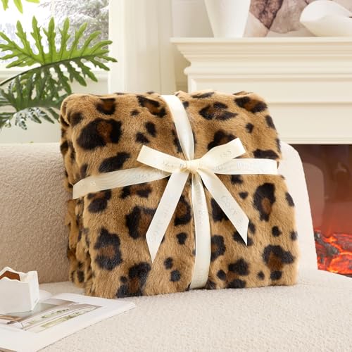Cheetah Leopard Print Faux Fur Throw for Couch