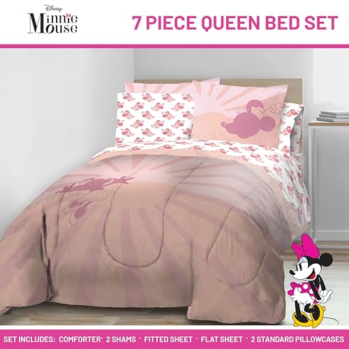 Disney Minnie Mouse Queen Comforter Set 7 Piece Bedding for Girls