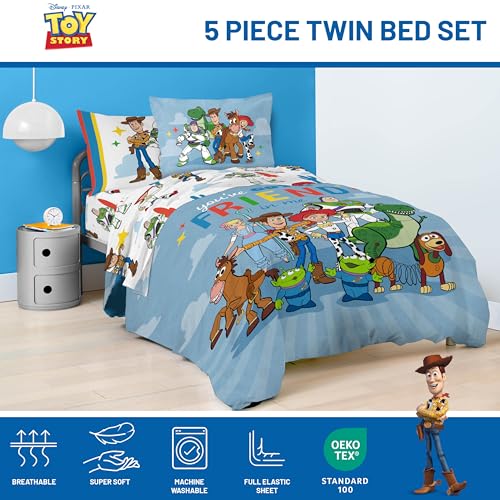 Disney Pixar Toy Story 5 Piece Twin Bed in a Bag Kids Comforter Set with Sheets & Sham