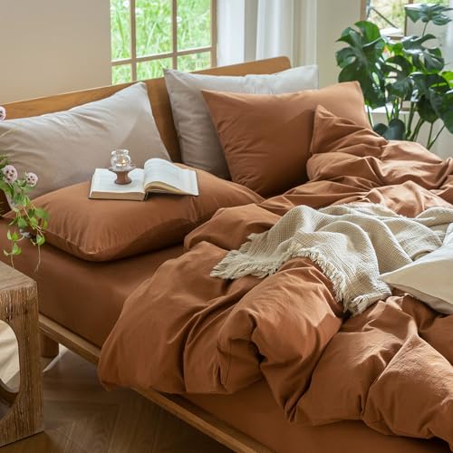Duvet Cover Set 100% Washed Cotton Linen Like Cal King (64 Ounce)