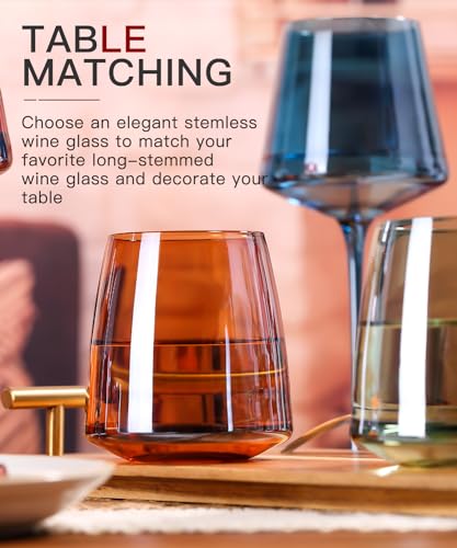 Stemless Colored Wine Glasses Set of 6 (6 Count)