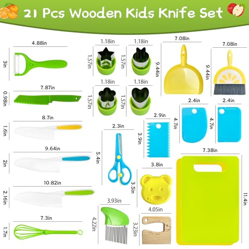 21 Pcs Kids Knife Set for Real Cooking Safe Kitchen Tools for Ages 4+