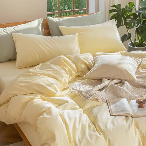 Duvet Cover Set 100% Washed Cotton Linen Like King (3 Piece Set)