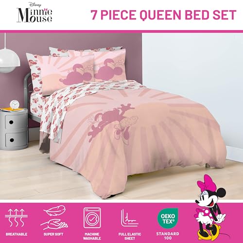 Disney Minnie Mouse Queen Comforter Set 7 Piece Bedding for Girls