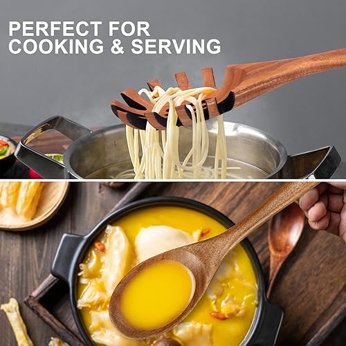 9 Pcs Wooden Kitchen Utensils Set with Holder Cooking Spoons Wood Spatula (9 Count)