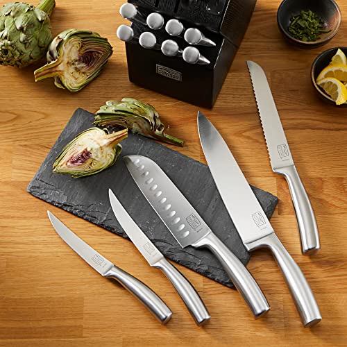 Malden (16-PC) Kitchen Knife Block Set With Wooden Block & Built-In Sharpener, Contoured Handles and Sharp Stainless Steel Professional Chef Knife Set & Scissors