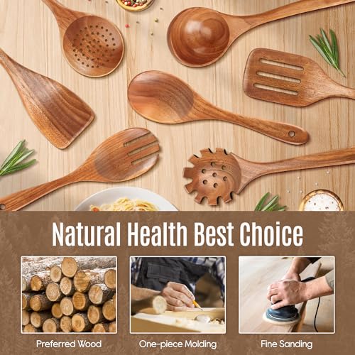 7 PCS Wooden Spoons for Cooking Natural Teak Kitchen Utensils Set (7 Count)