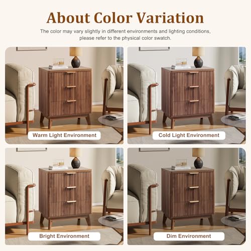 Fluted Nightstand with 3 Drawers