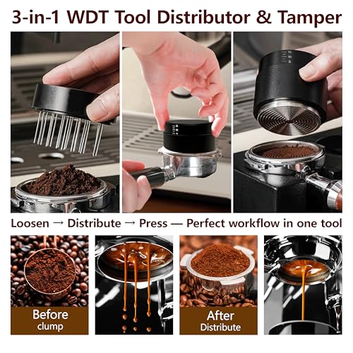 3-in-1 Coffee Distributor and Tamper with WDT Tool – Espresso Distribution Tool Set, Professional Espresso Accessories Kit, Fits 58mm Portafilters (58mm)