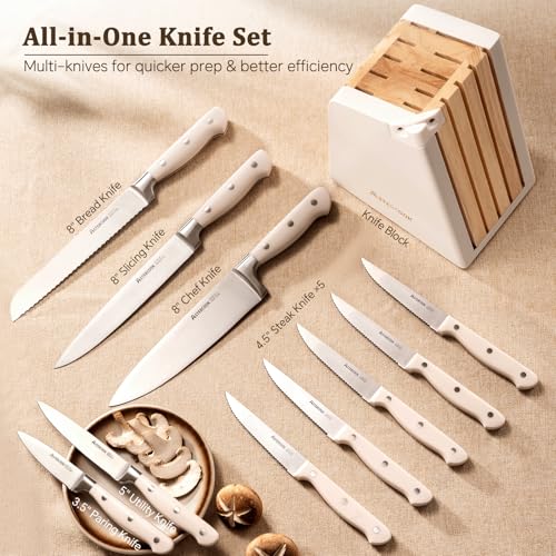 Knife Set Kitchen Knife Set with Block and Sharpener (12 Count)