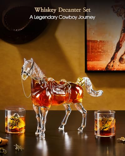 Horse Whiskey Decanter Gift Set with 2 Cowboy Glasses (3 Count)