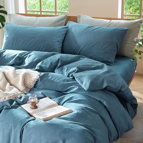 Duvet Cover Set 100% Washed Cotton Linen Like Queen