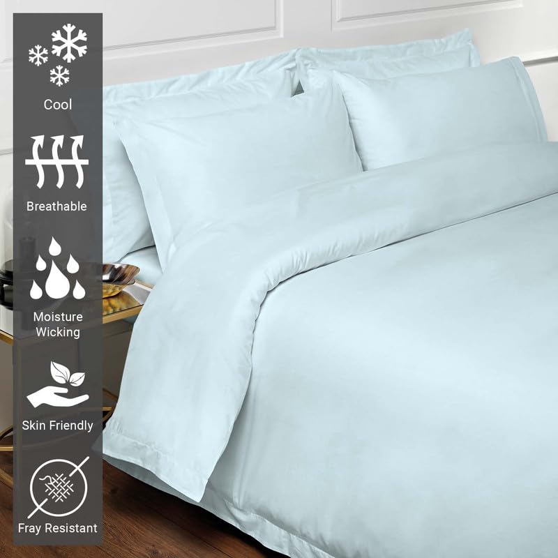 100% Cotton Queen Duvet Cover Set 400 Thread Count Baby Blue