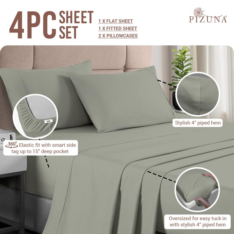 100% Cotton Sheets Set California King 400 Thread Count Silver