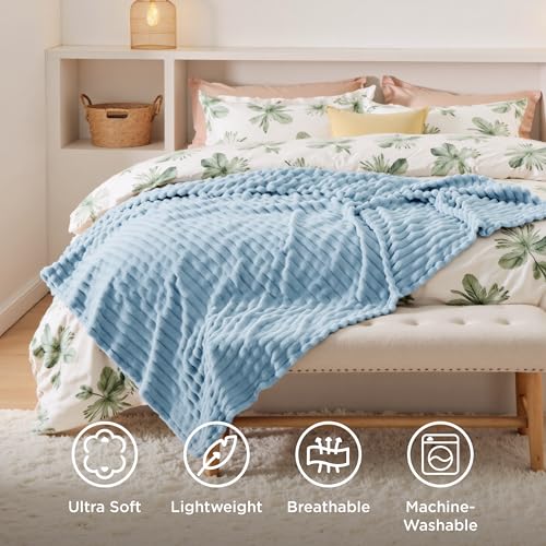 Soft Twin Blanket for Bed Decor Gifts Light Blue 60"x80"