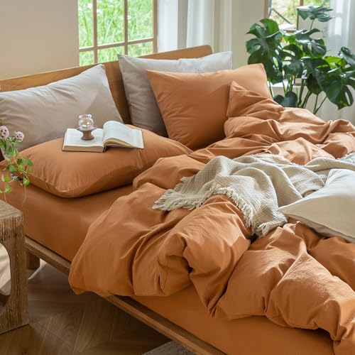 Duvet Cover Set 100% Washed Cotton Linen Like King (64 Ounce)