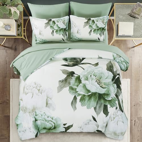 Green Queen Comforter Set 7 Piece Bed in a Bag Queen