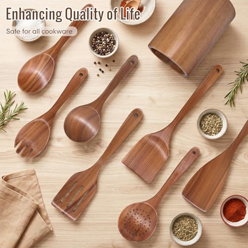 Wooden Cooking Utensils Set with Holder