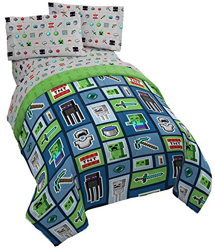 Minecraft Creeper Queen Comforter Set 5 Piece Kids Bedding for Boys