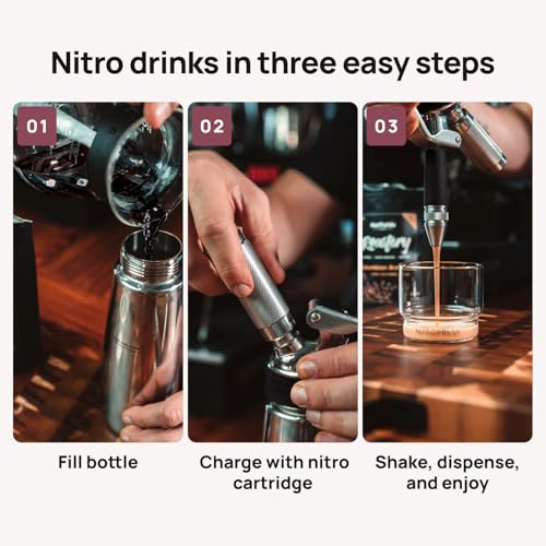 Original NitroPress - Nitro Cold Brew Coffee Maker | Portable Stainless Steel Nitrogen Infuser, For Smooth Nitro Drinks, Cold Brew, Cocktails & Tea, Uses N2 Cartridges
