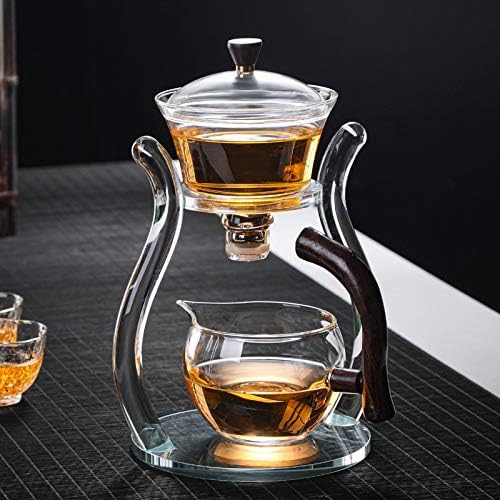 Lazy Kungfu Glass Tea Set Semi Automatic Drip Rotating with Infuser Glass Teapot Set