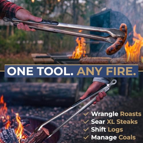 25 Inch Heavy Duty Metal Grill Tongs for Outdoor Grill & Log Fire