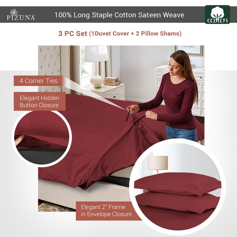 100% Cotton Full Duvet Cover Set 400 Thread Count Rio Red