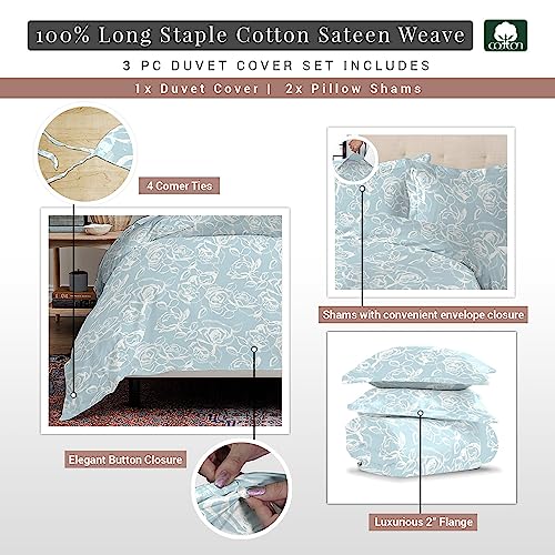 100% Cotton Simply Floral Print King Duvet Cover Set 400TC Blue