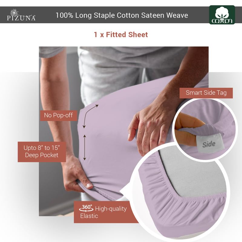 Pure 100% Cotton Twin Fitted Sheet Lavender Frost
